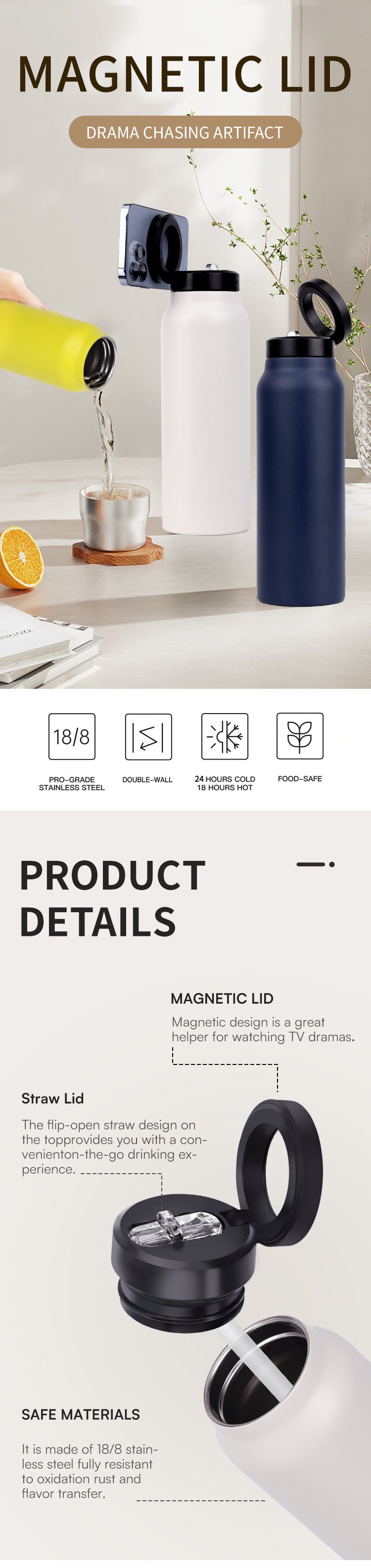 Water Bottle with Magnetic Tripod